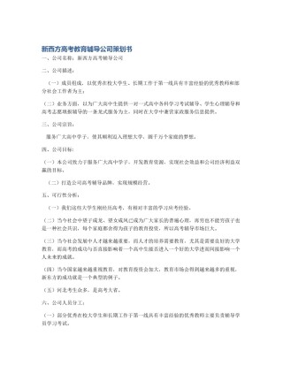 新西方高考教育辅导公司策划书