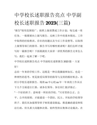 中学校长述职报告亮点 中学副校长述职报告2023(三篇)