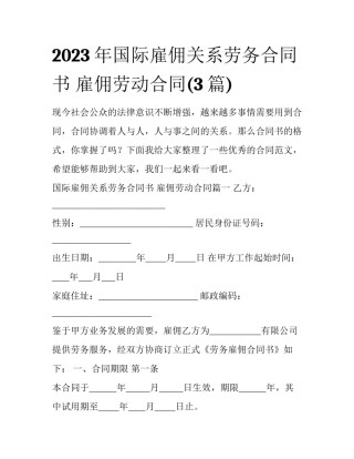 2023年国际雇佣关系劳务合同书 雇佣劳动合同(3篇)