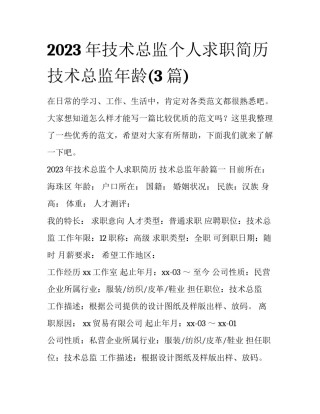 2023年技术总监个人求职简历 技术总监年龄(3篇)