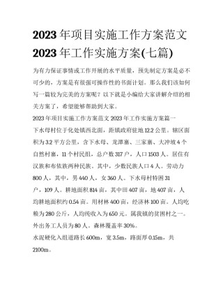 2023年项目实施工作方案范文 2023年工作实施方案(七篇)