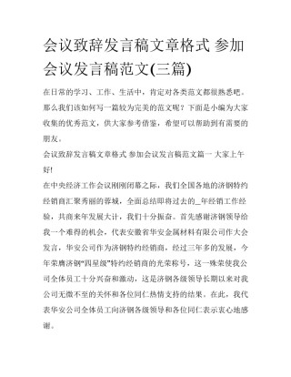 会议致辞发言稿文章格式 参加会议发言稿范文(三篇)