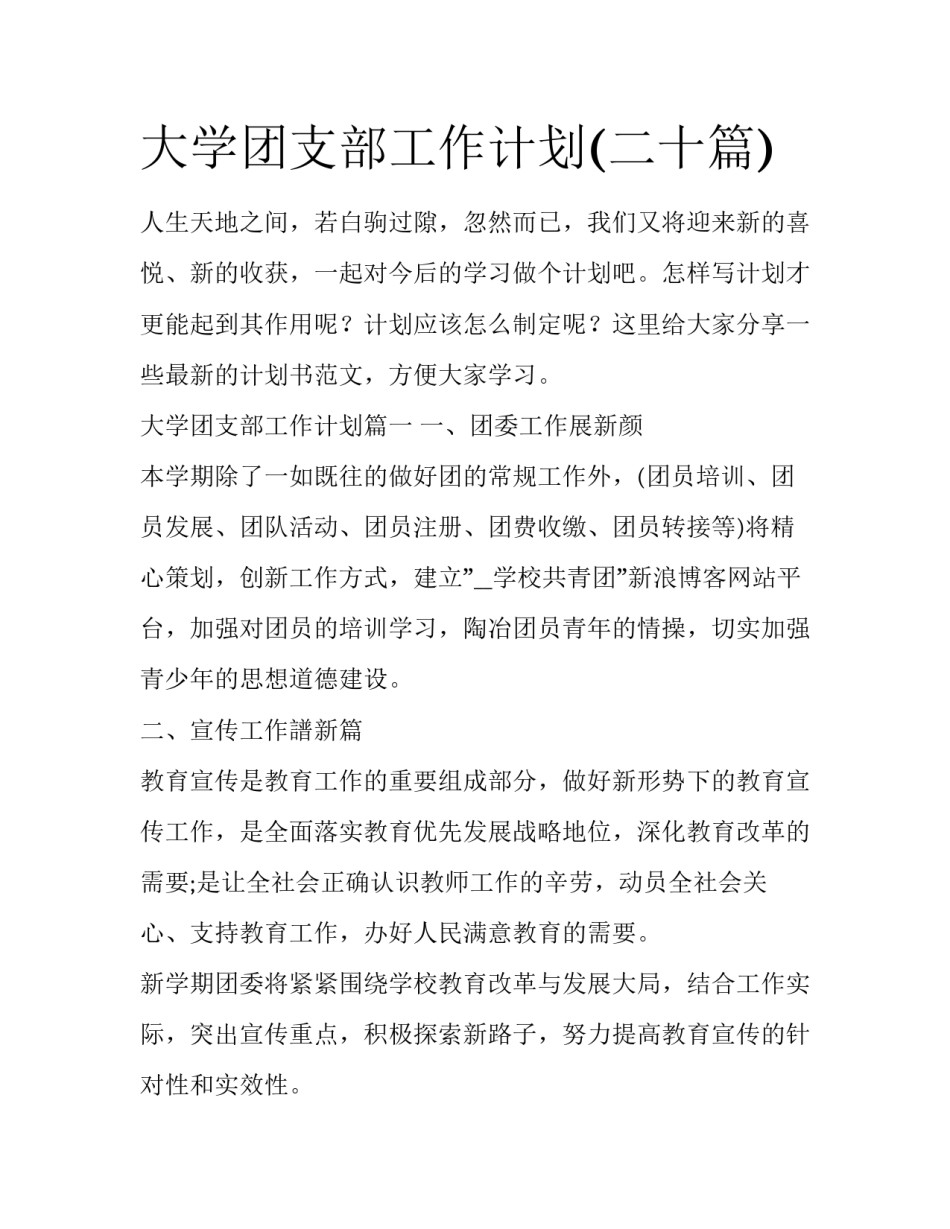 大学团支部工作计划(二十篇)_第1页