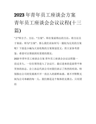 2023年青年员工座谈会方案 青年员工座谈会会议议程(十三篇)