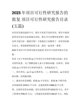2023年项目可行性研究报告的批复 项目可行性研究报告目录(五篇)