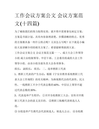 工作会议方案公文 会议方案范文(十四篇)