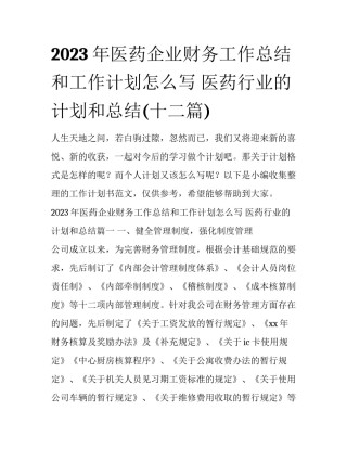 2023年医药企业财务工作总结和工作计划怎么写 医药行业的计划和总结(十二篇)