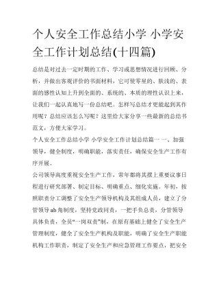 个人安全工作总结小学 小学安全工作计划总结(十四篇)