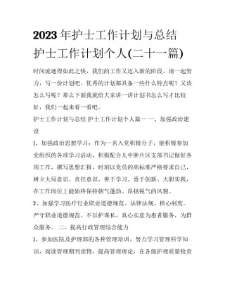2023年护士工作计划与总结 护士工作计划个人(二十一篇)