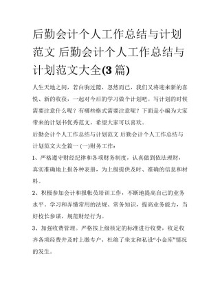 后勤会计个人工作总结与计划范文 后勤会计个人工作总结与计划范文大全(3篇)