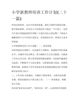 小学新教师培训工作计划(二十一篇)