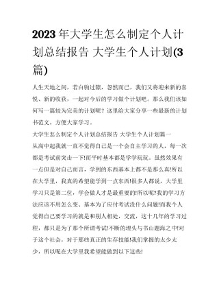 2023年大学生怎么制定个人计划总结报告 大学生个人计划(3篇)