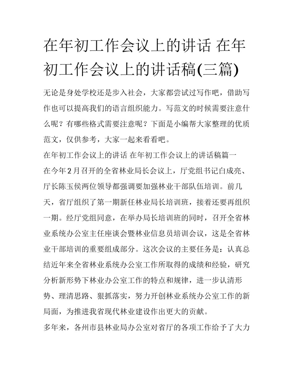 在年初工作会议上的讲话 在年初工作会议上的讲话稿(三篇)_第1页