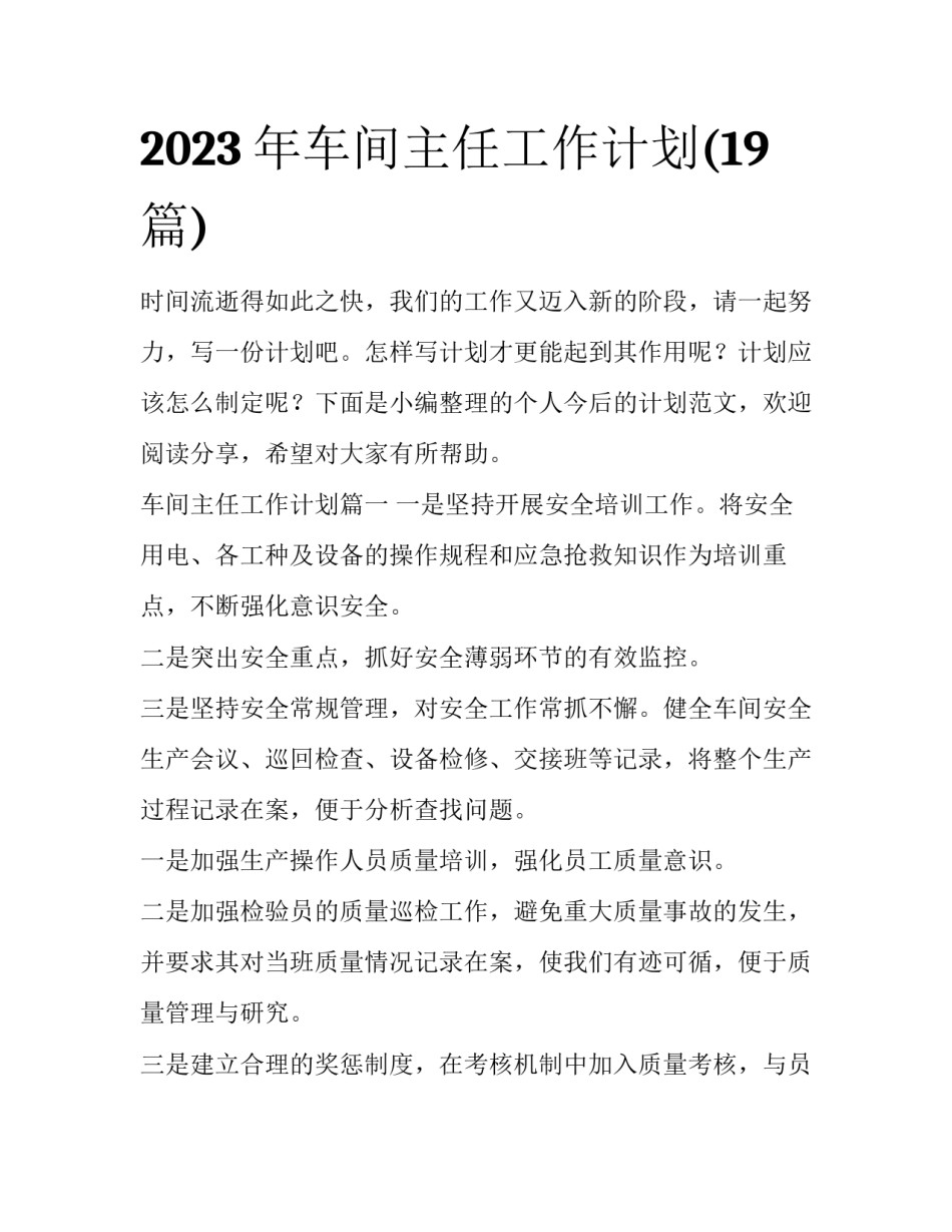 2023年车间主任工作计划(19篇)_第1页