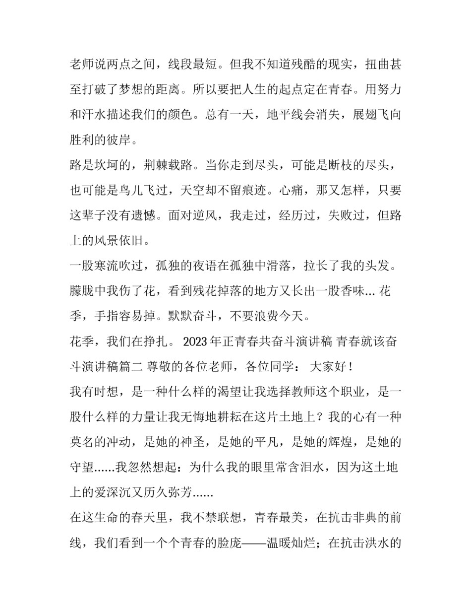 2023年正青春共奋斗演讲稿 青春就该奋斗演讲稿(四篇)_第2页