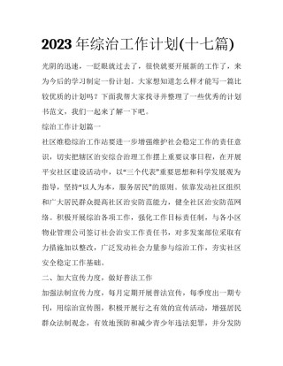 2023年综治工作计划(十七篇)