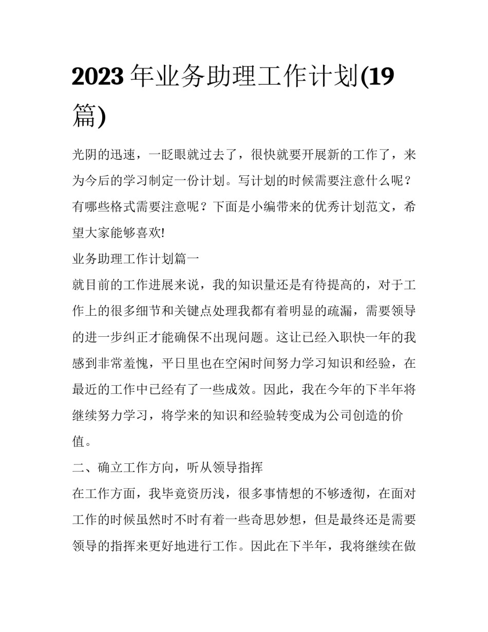 2023年业务助理工作计划(19篇)_第1页