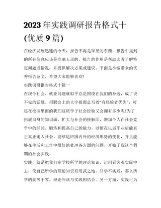 2023年实践调研报告格式十(优质9篇)