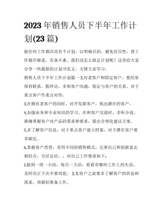2023年销售人员下半年工作计划(23篇)