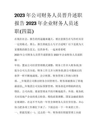 2023年公司财务人员晋升述职报告 2023年企业财务人员述职(四篇)