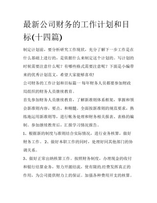 最新公司财务的工作计划和目标(十四篇)