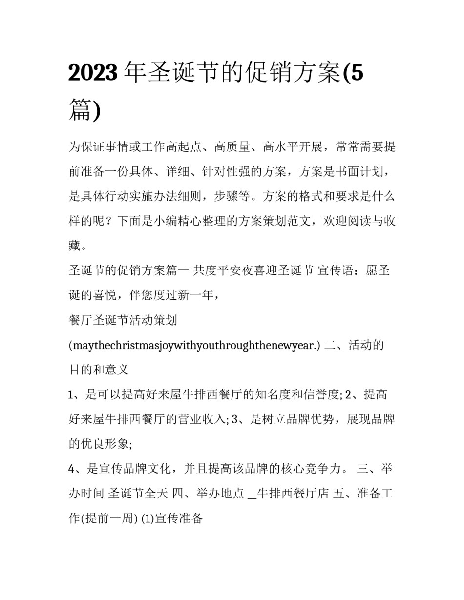 2023年圣诞节的促销方案(5篇)_第1页