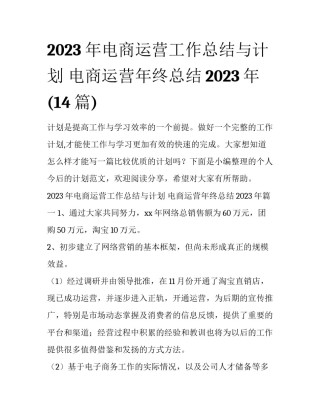 2023年电商运营工作总结与计划 电商运营年终总结2023年(14篇)