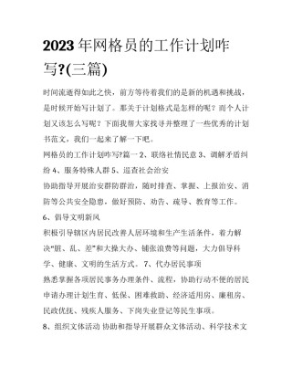 2023年网格员的工作计划咋写?(三篇)