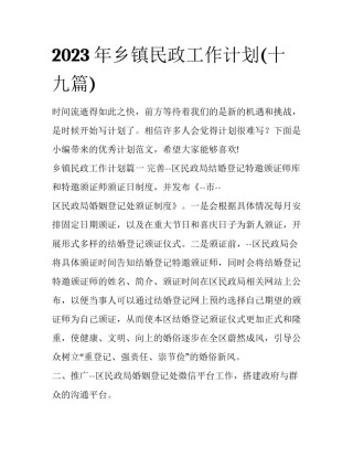 2023年乡镇民政工作计划(十九篇)