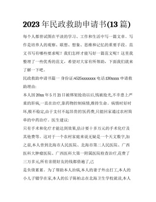 2023年民政救助申请书(13篇)