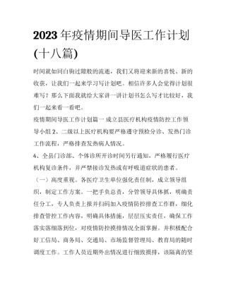2023年疫情期间导医工作计划(十八篇)