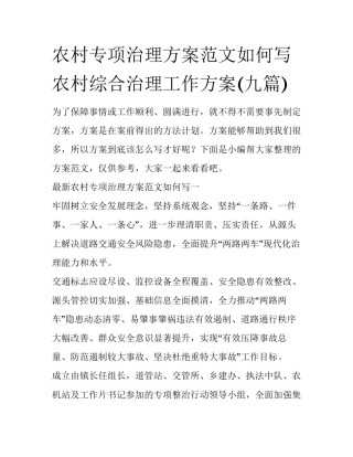 农村专项治理方案范文如何写 农村综合治理工作方案(九篇)