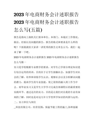 2023年电商财务会计述职报告 2023年电商财务会计述职报告怎么写(五篇)