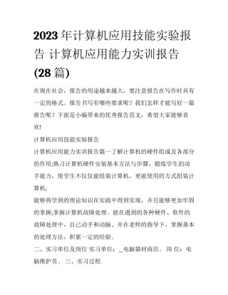 2023年计算机应用技能实验报告 计算机应用能力实训报告(28篇)
