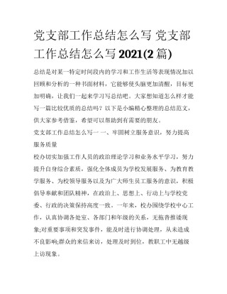 党支部工作总结怎么写 党支部工作总结怎么写2021(2篇)