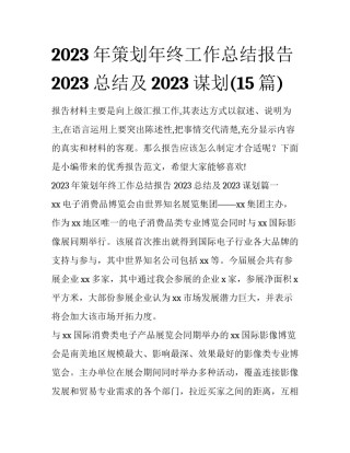 2023年策划年终工作总结报告 2023总结及2023谋划(15篇)