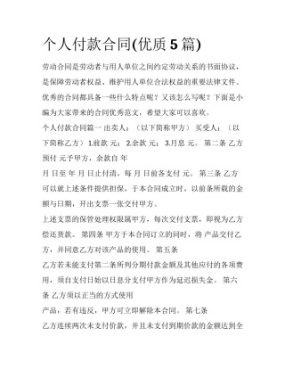 个人付款合同(优质5篇)