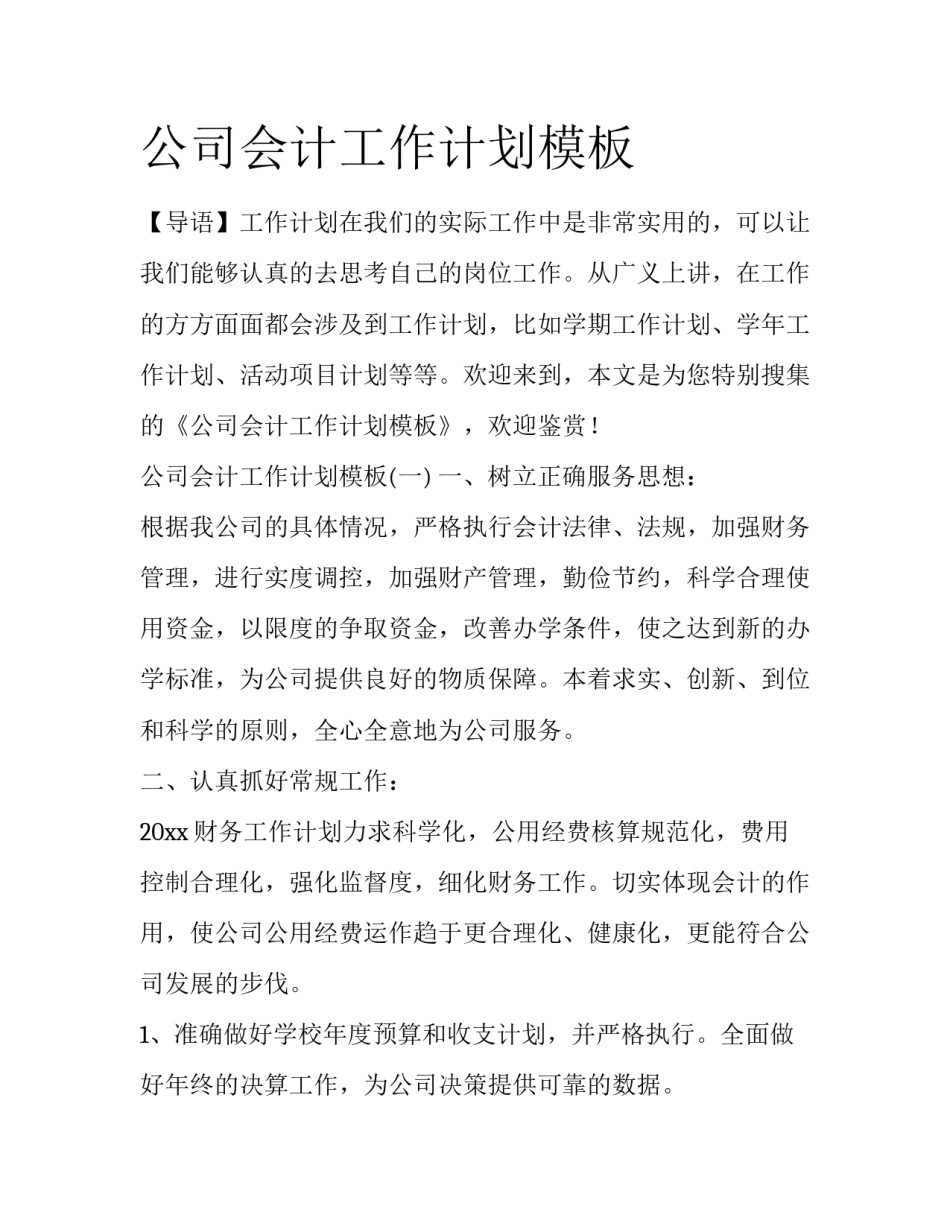 公司会计工作计划模板_第1页