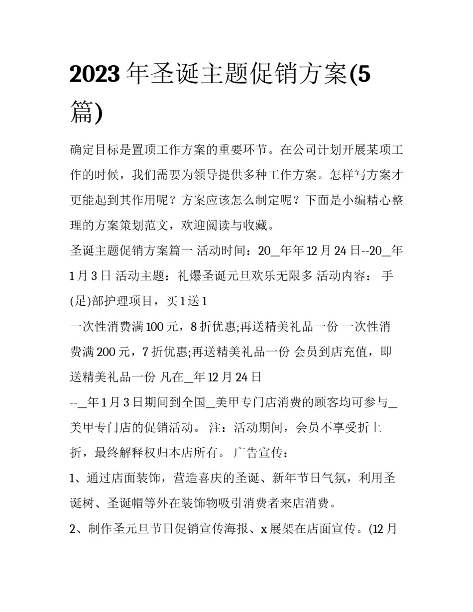 2023年圣诞主题促销方案(5篇)_第1页
