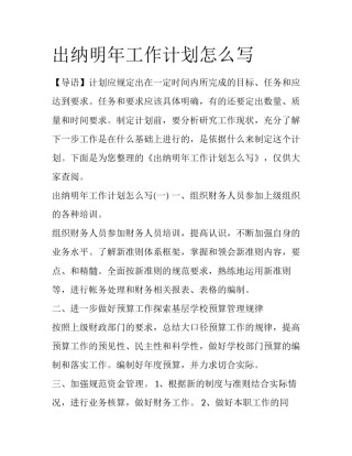 出纳明年工作计划怎么写