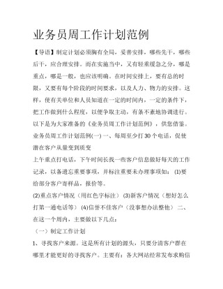 业务员周工作计划范例