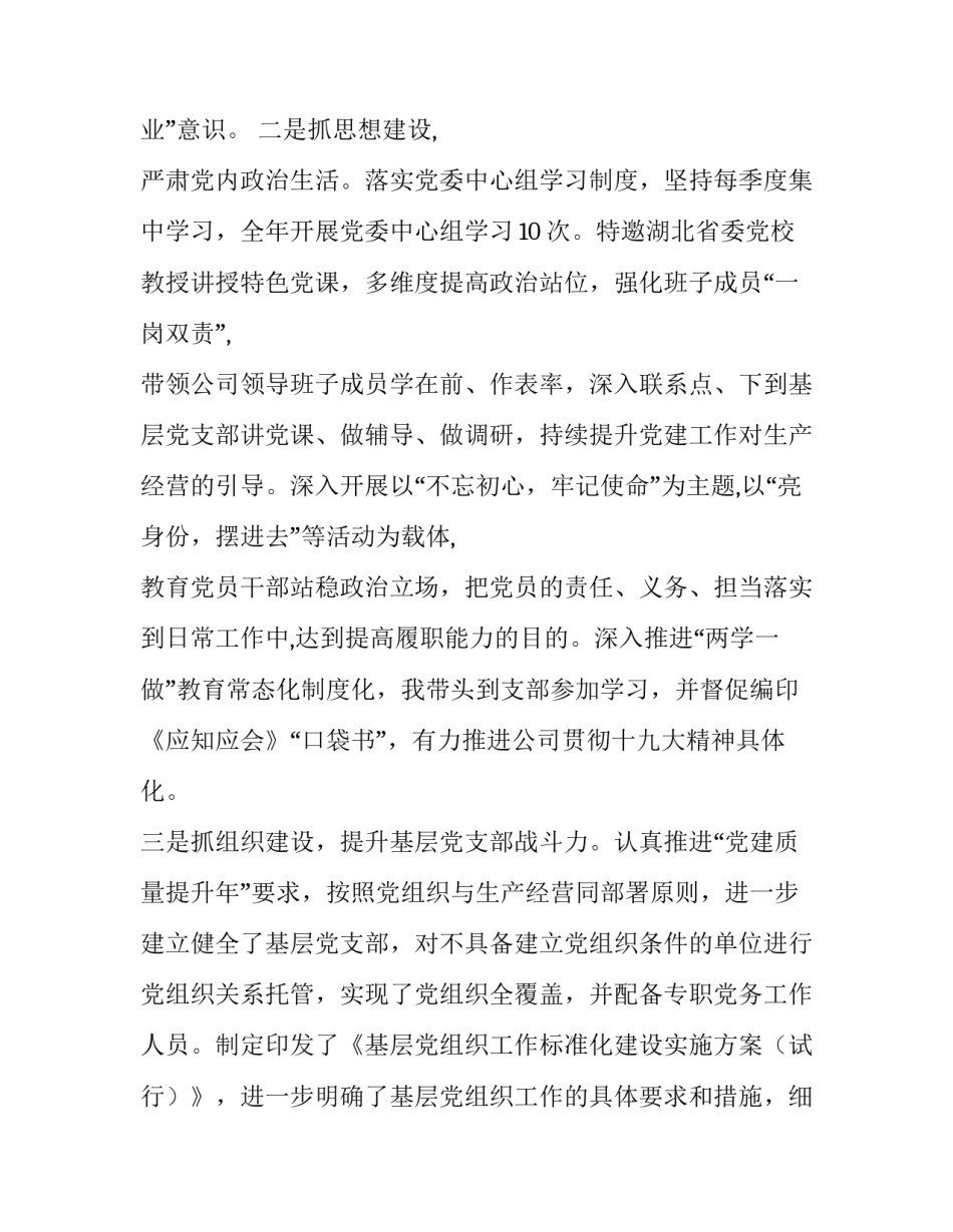 2019党建工作述职报告 2019年公司党委书记、董事长抓基层党建工作述职报告_第2页