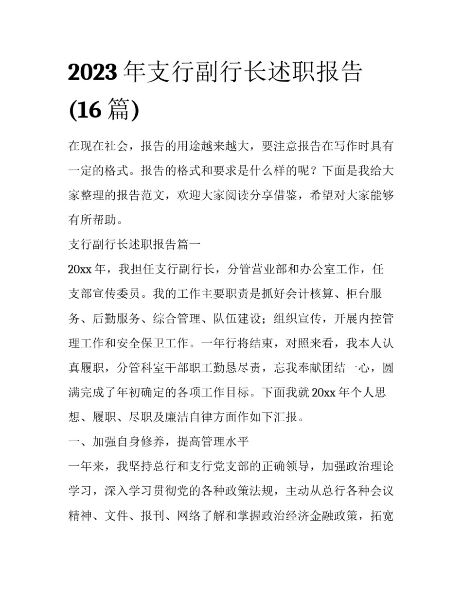 2023年支行副行长述职报告(16篇)_第1页