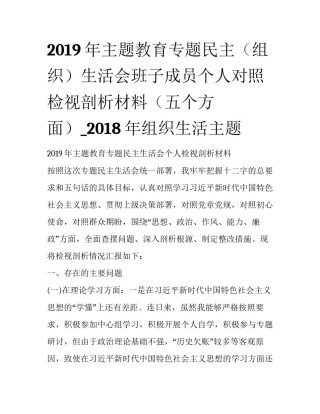2019年主题教育专题民主（组织）生活会班子成员个人对照检视剖析材料（五个方面）_2018年组织生活主题