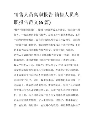 销售人员离职报告 销售人员离职报告范文(6篇)