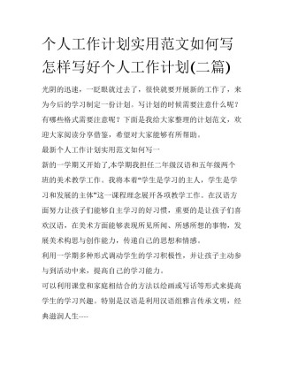 个人工作计划实用范文如何写 怎样写好个人工作计划(二篇)