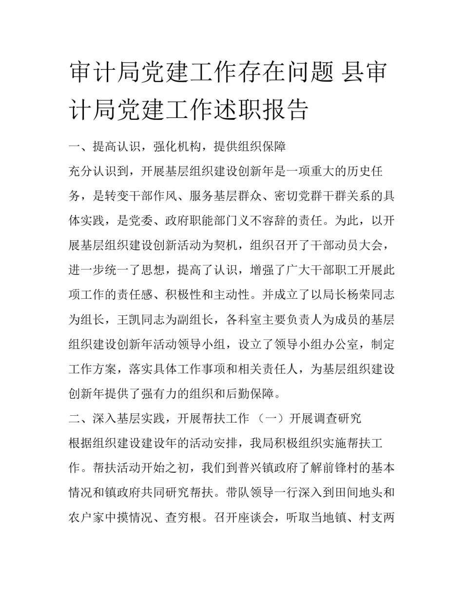 审计局党建工作存在问题 县审计局党建工作述职报告_第1页
