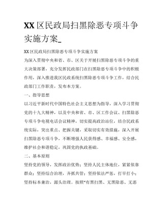 XX区民政局扫黑除恶专项斗争实施方案_