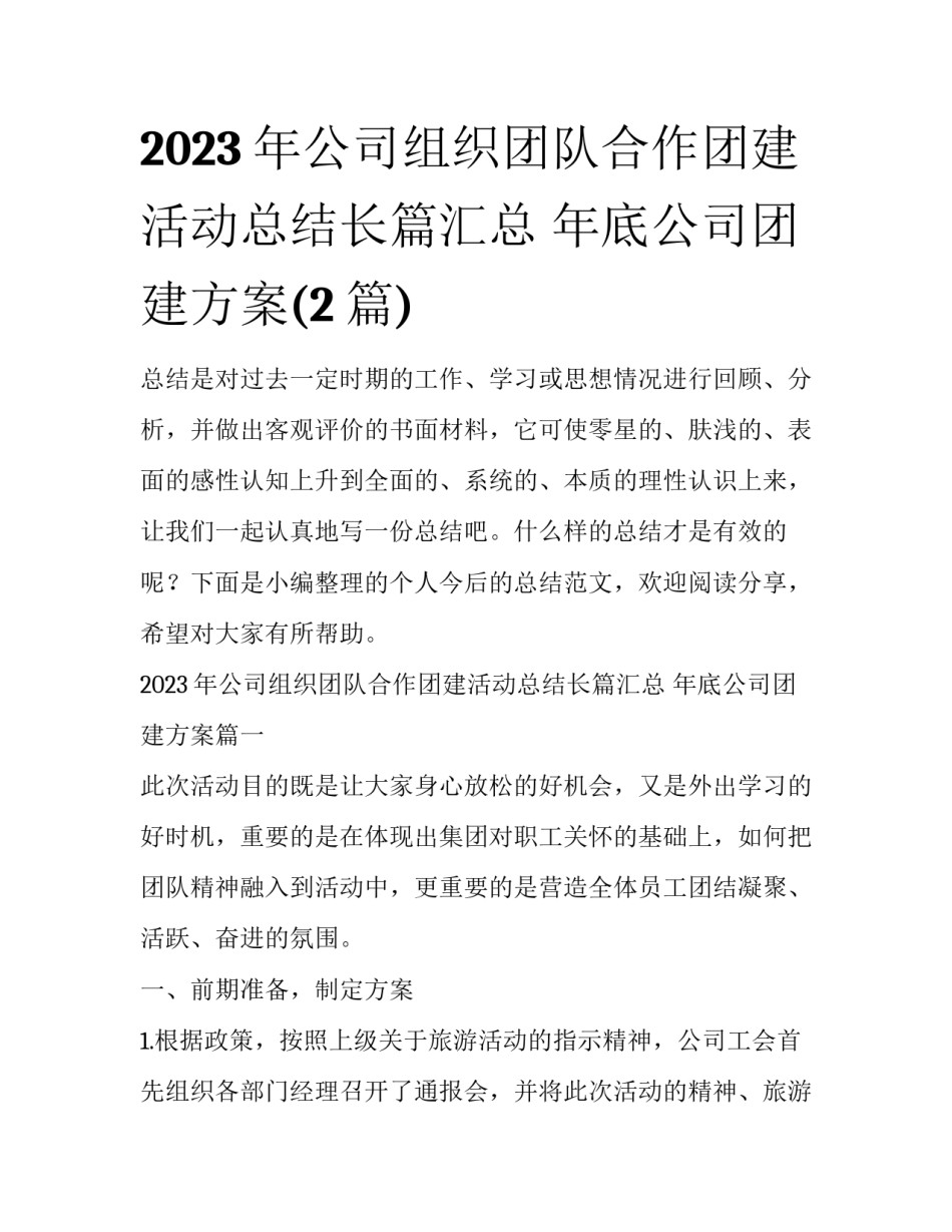 2023年公司组织团队合作团建活动总结长篇汇总 年底公司团建方案(2篇)_第1页