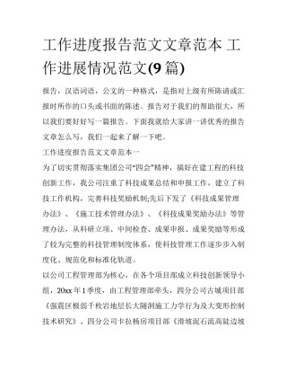 工作进度报告范文文章范本 工作进展情况范文(9篇)